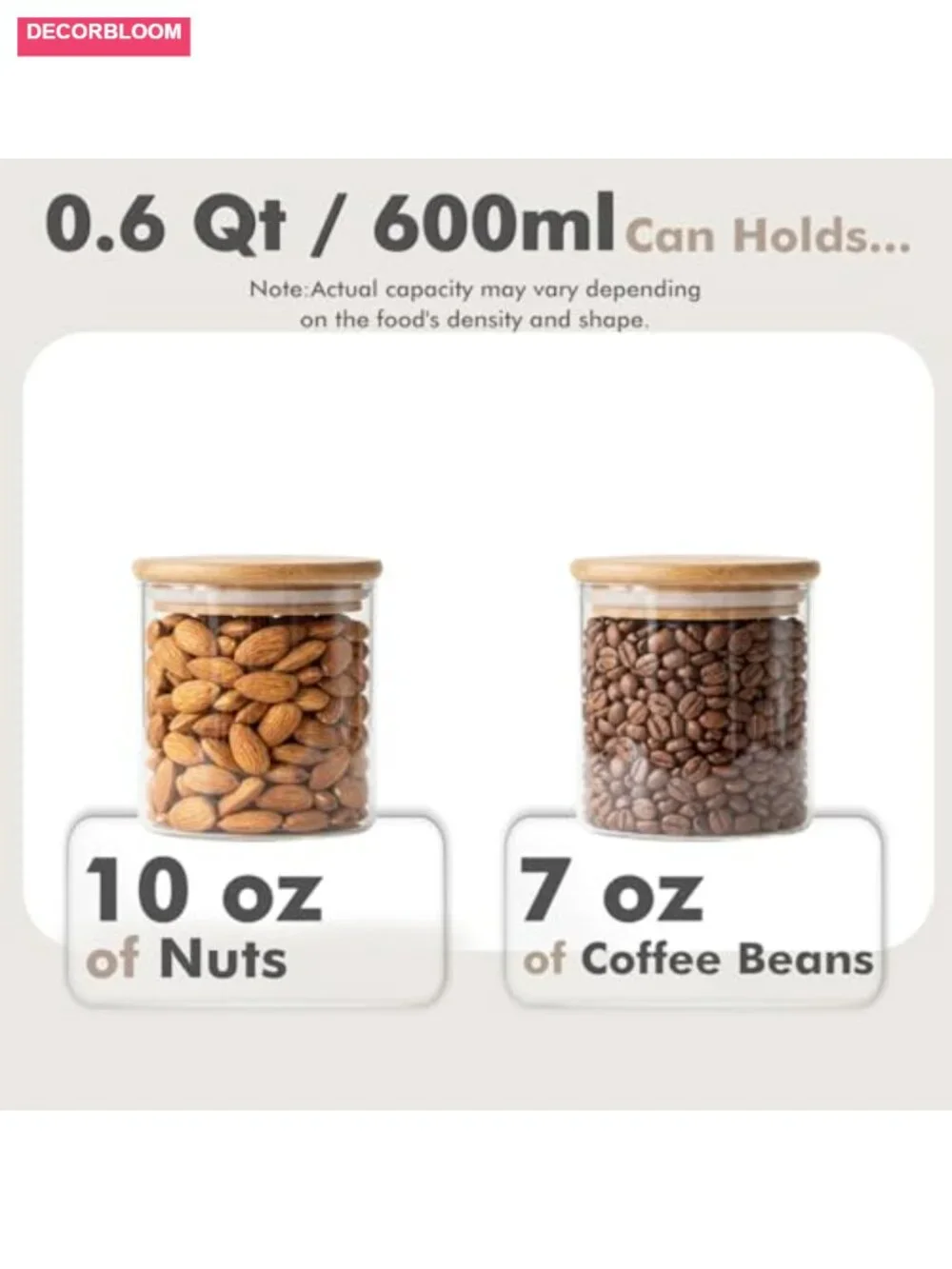 6-Pack 0.6Qt Small Round Glass Storage Jars with Bamboo Lids